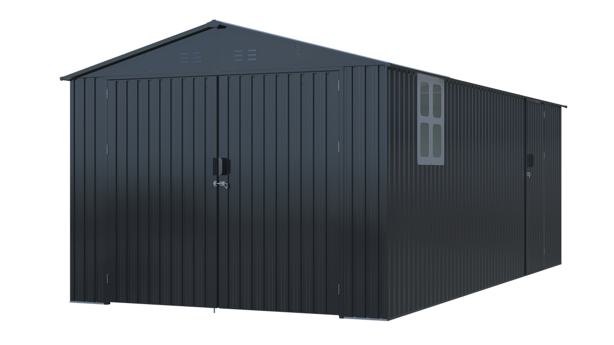 20' x 13' Metal Storage Shed with Skylight & Side Entry Door