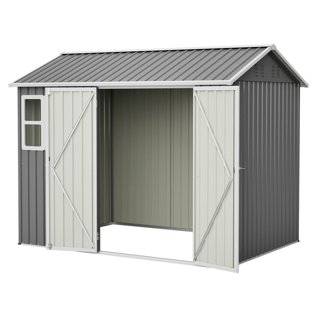 8' x 6' Metal Storage Shed with Window & Lockable Doors – Dark Gray