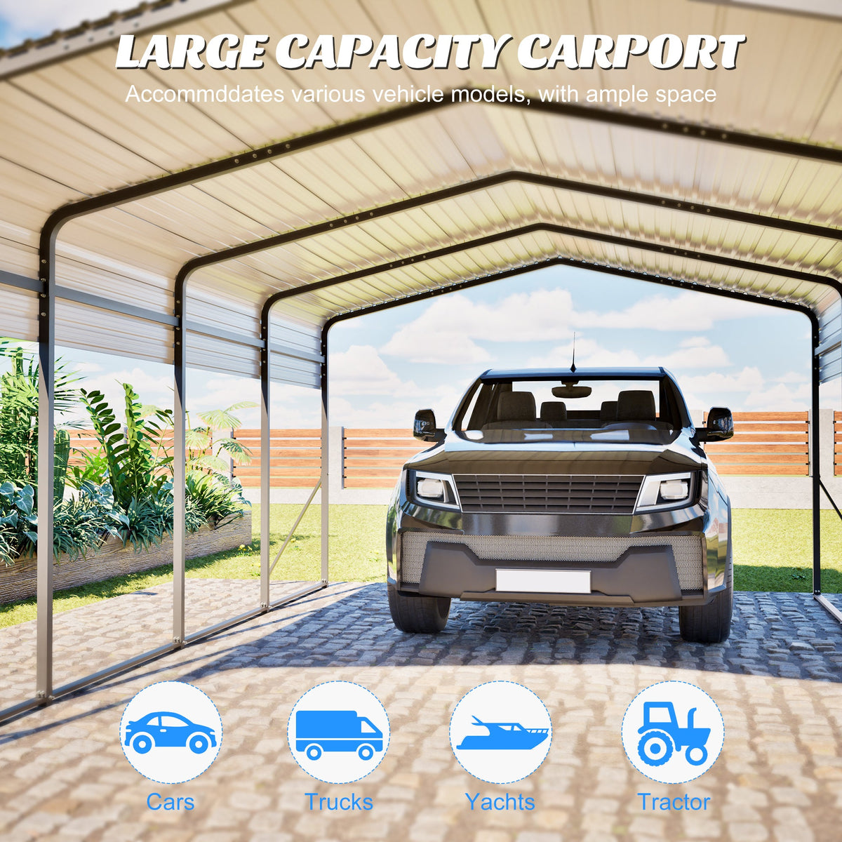 13' x 20' Heavy-Duty Metal Carport with Reinforced Steel Roof – Black