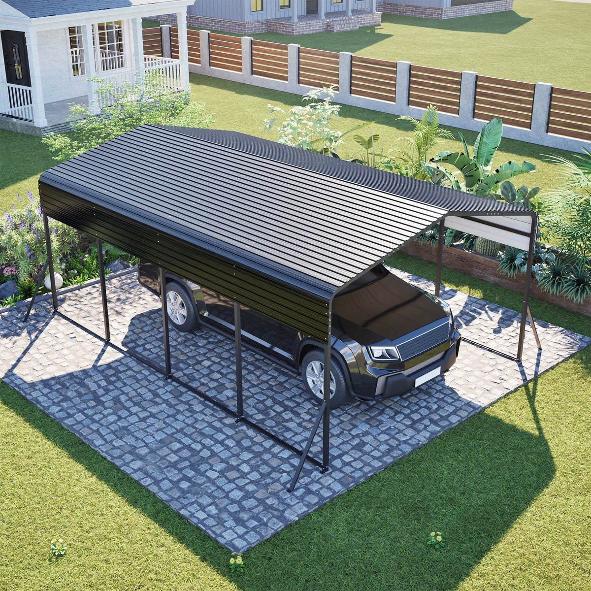 13' x 20' Heavy-Duty Metal Carport with Reinforced Steel Roof – Black