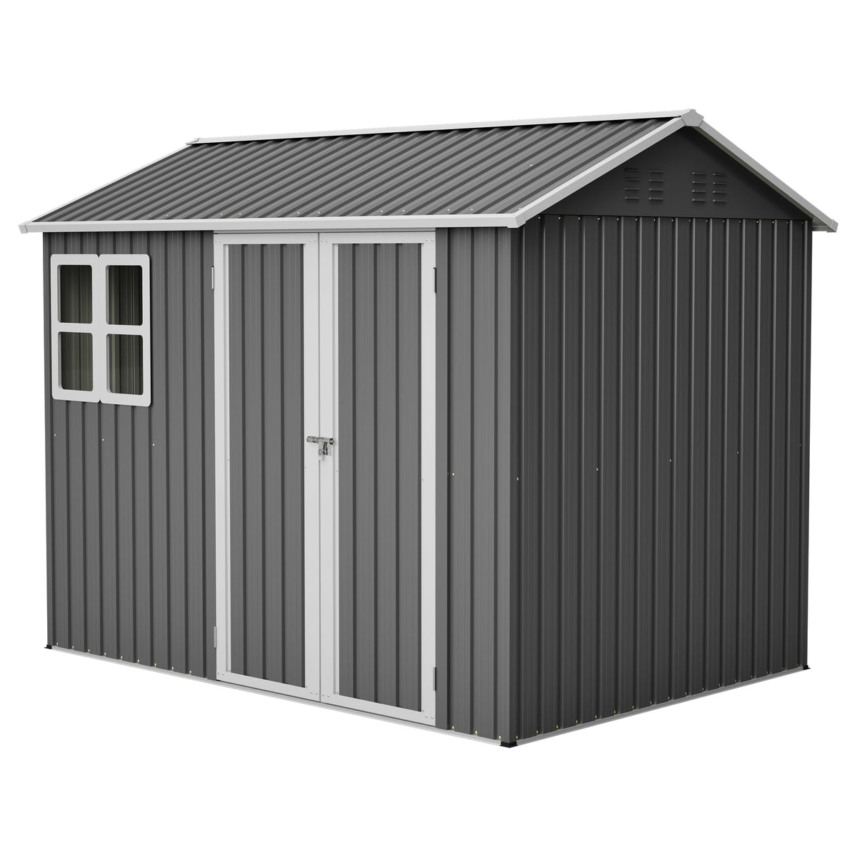 8' x 6' Metal Storage Shed with Window & Lockable Doors – Dark Gray