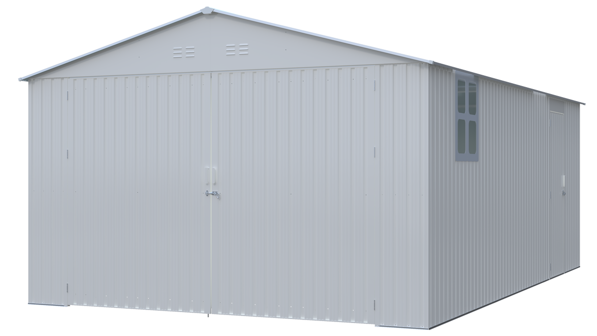 20' x 13' Metal Storage Shed with Skylight, Double Doors & Side Entry