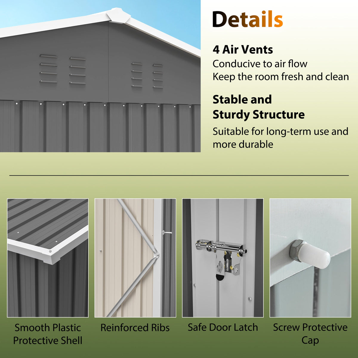 8' x 6' Metal Storage Shed with Window & Lockable Doors – Dark Gray