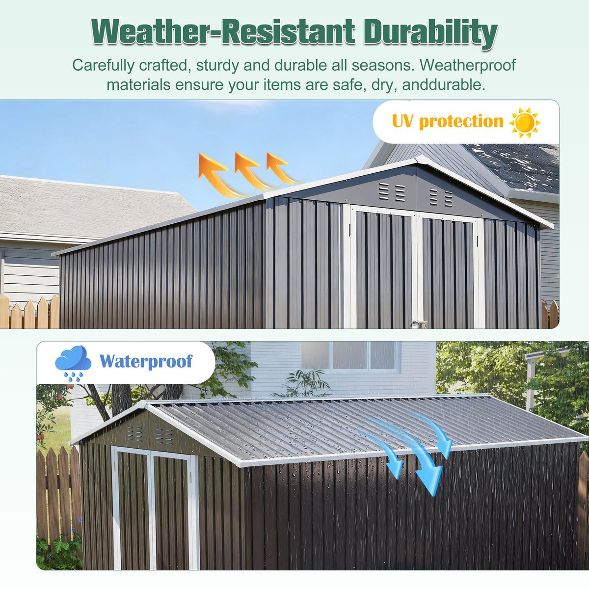 8' x 12' Lockable Metal Storage Shed with Aluminum Frame – Gray