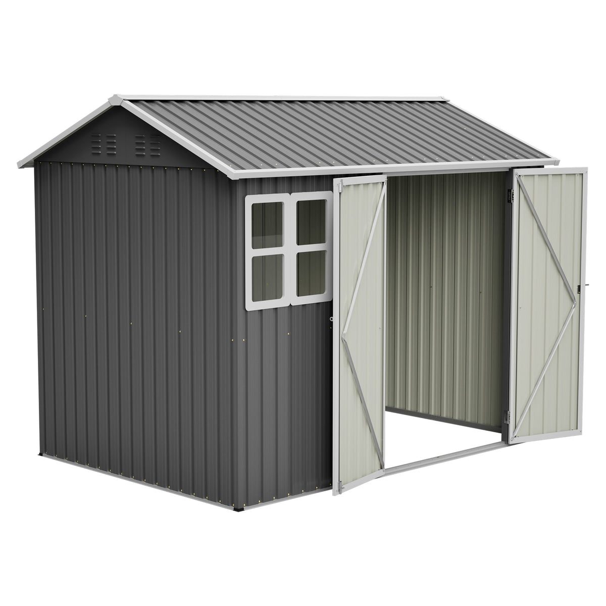 8' x 6' Metal Storage Shed with Window & Lockable Doors – Dark Gray