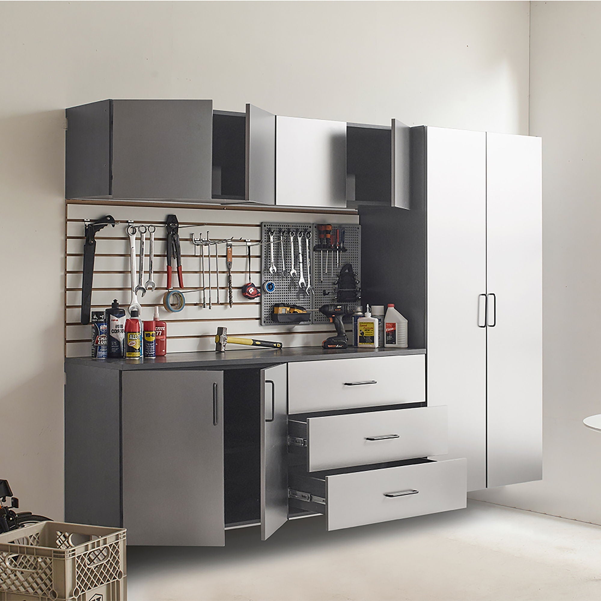 Astro Series - Garage Cabinet Set B With Soft Closing Drawers - Metallic Gray