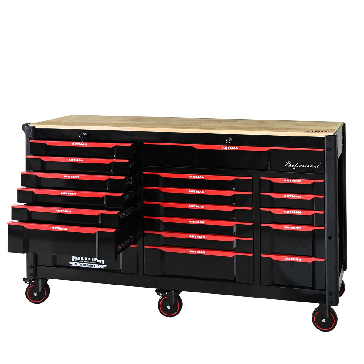 Heavy Duty Tool Cart With 19 Drawers, Tools Not Included, Mobile Storage For Workshop Or Laboratory - Black / Red - Home Outpost Supply