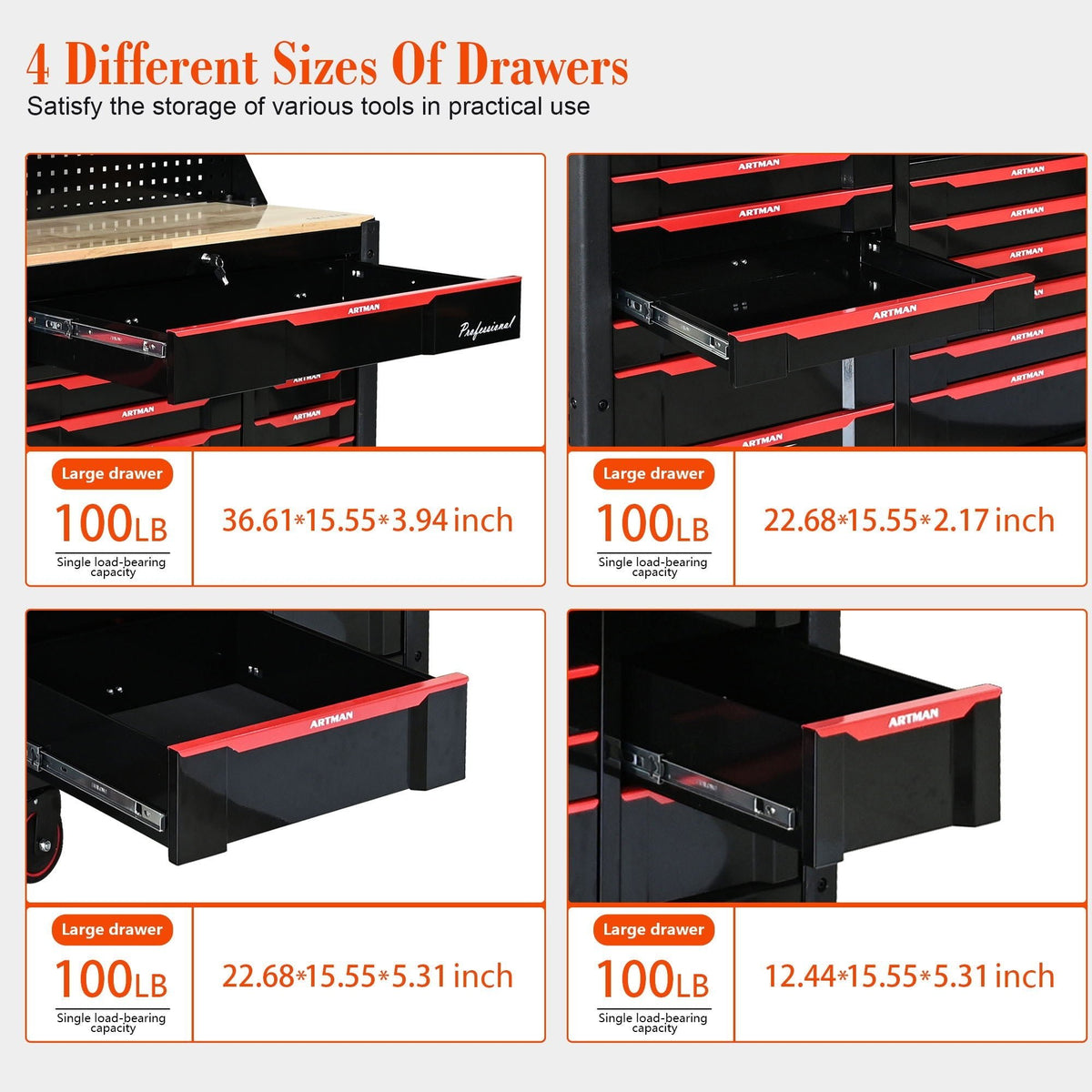 Heavy Duty Tool Cart With 19 Drawers, Tools Not Included, Mobile Storage For Workshop Or Laboratory - Black / Red - Home Outpost Supply