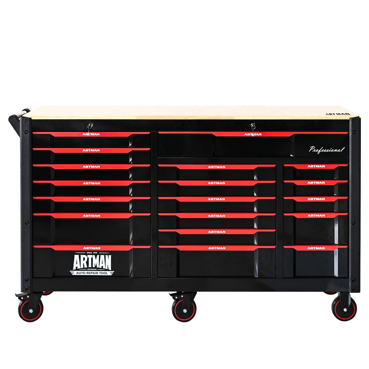 Heavy Duty Tool Cart With 19 Drawers, Tools Not Included, Mobile Storage For Workshop Or Laboratory - Black / Red - Home Outpost Supply
