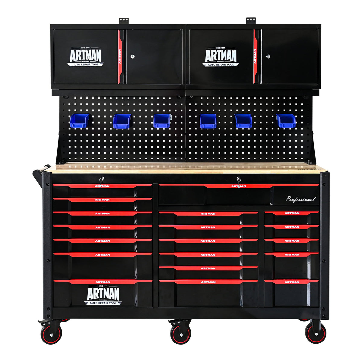 Heavy Duty Tool Cart With 19 Drawers, Tools Not Included, Mobile Storage For Workshop Or Laboratory - Black / Red - Home Outpost Supply