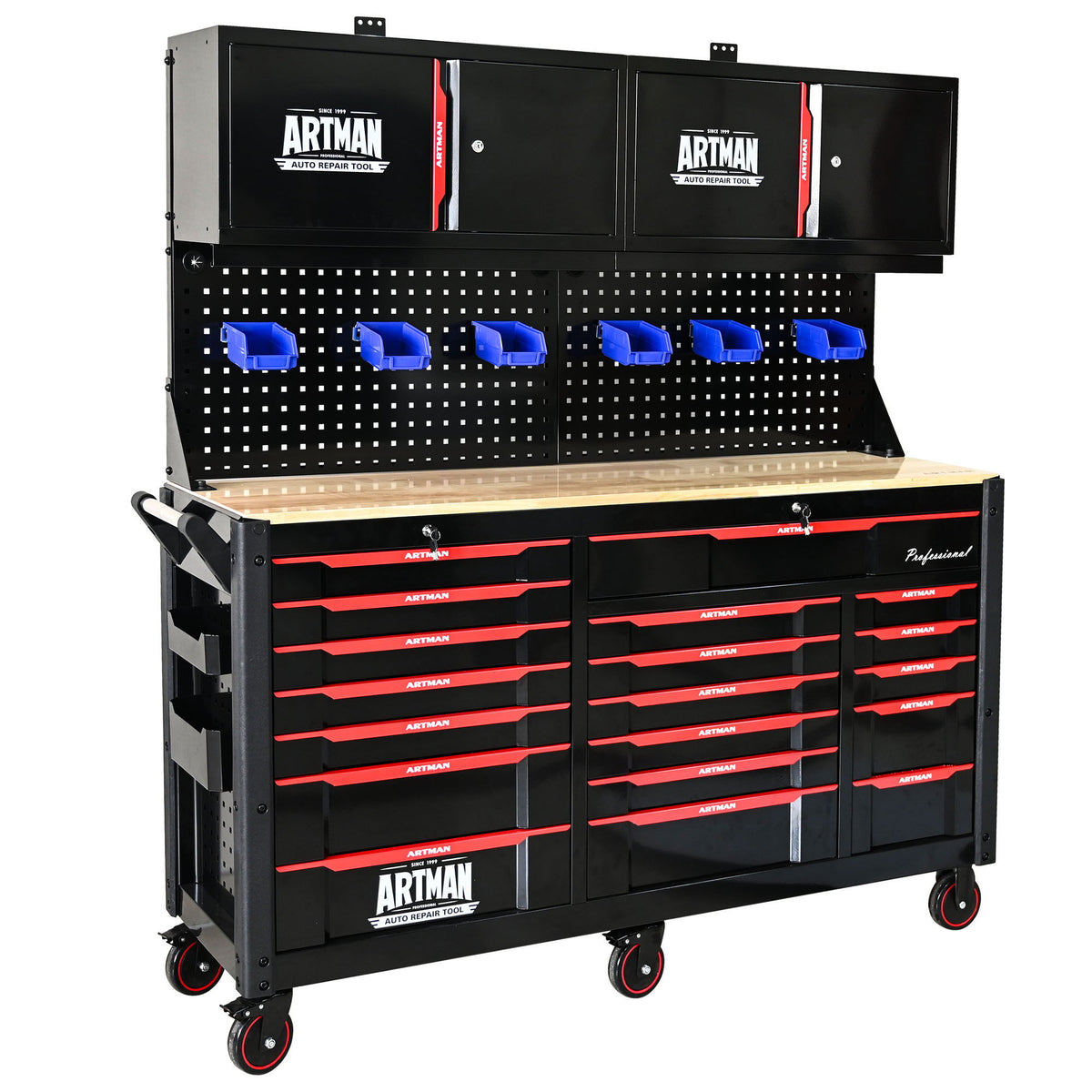 Heavy Duty Tool Cart With 19 Drawers, Tools Not Included, Mobile Storage For Workshop Or Laboratory - Black / Red - Home Outpost Supply