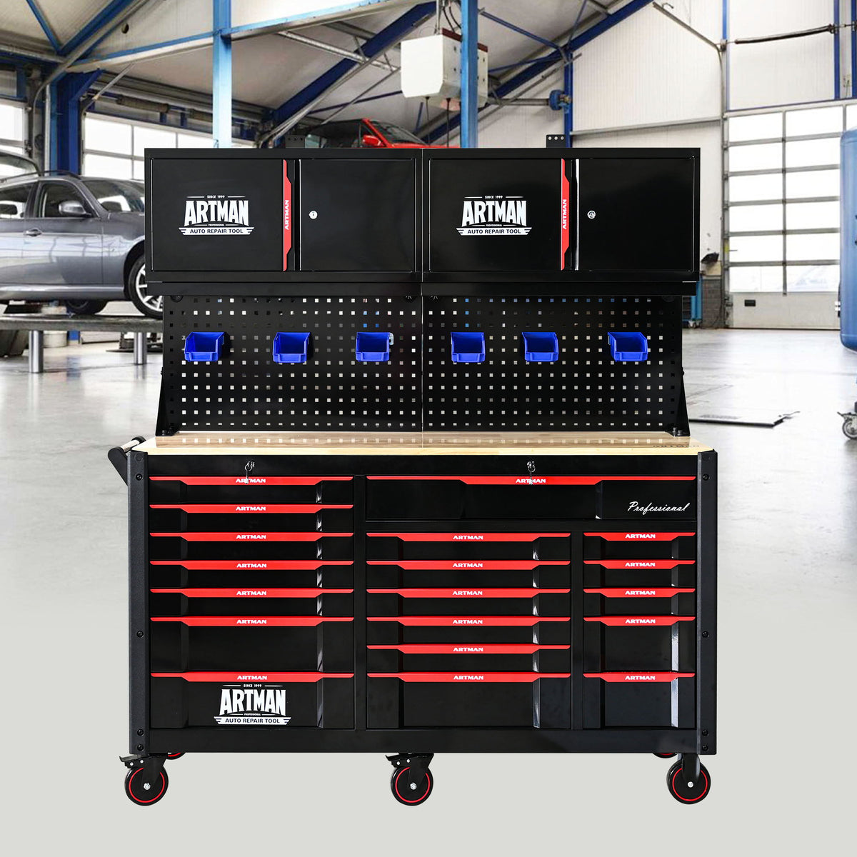 Heavy Duty Tool Cart With 19 Drawers, Tools Not Included, Mobile Storage For Workshop Or Laboratory - Black / Red - Home Outpost Supply
