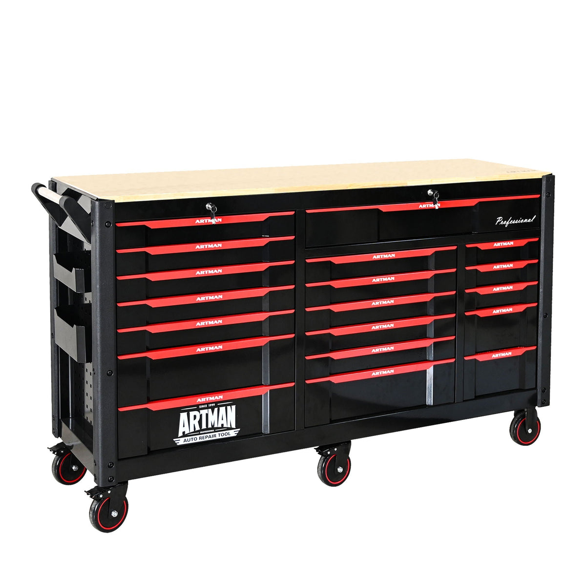 Heavy Duty Tool Cart With 19 Drawers, Tools Not Included, Mobile Storage For Workshop Or Laboratory - Black / Red - Home Outpost Supply
