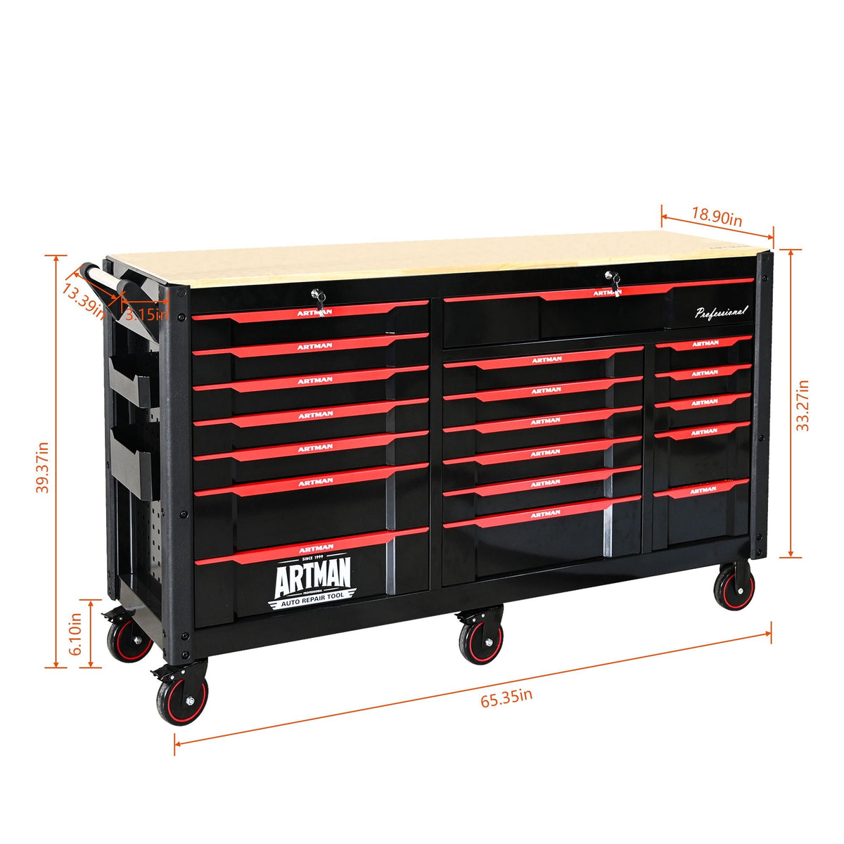 Heavy Duty Tool Cart With 19 Drawers, Tools Not Included, Mobile Storage For Workshop Or Laboratory - Black / Red - Home Outpost Supply
