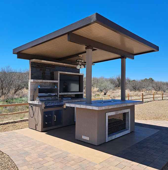 KoKoMo Baja Outdoor Kitchen with 12x12 Patio Cover – Complete Modular BBQ Island with Grill, Fridge & Bar Seating - Home Outpost Supply