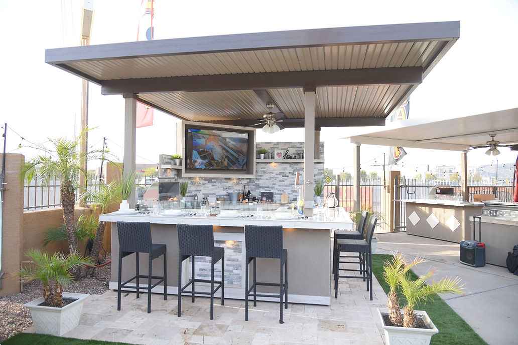 KoKoMo Bermuda Kitchen BBQ Island with Built-In TV, Fire Pit & Bar for Ultimate Outdoor Entertaining - Home Outpost Supply