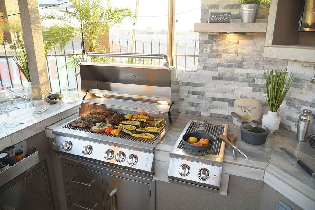 KoKoMo Bermuda Kitchen BBQ Island with Built-In TV, Fire Pit & Bar for Ultimate Outdoor Entertaining - Home Outpost Supply
