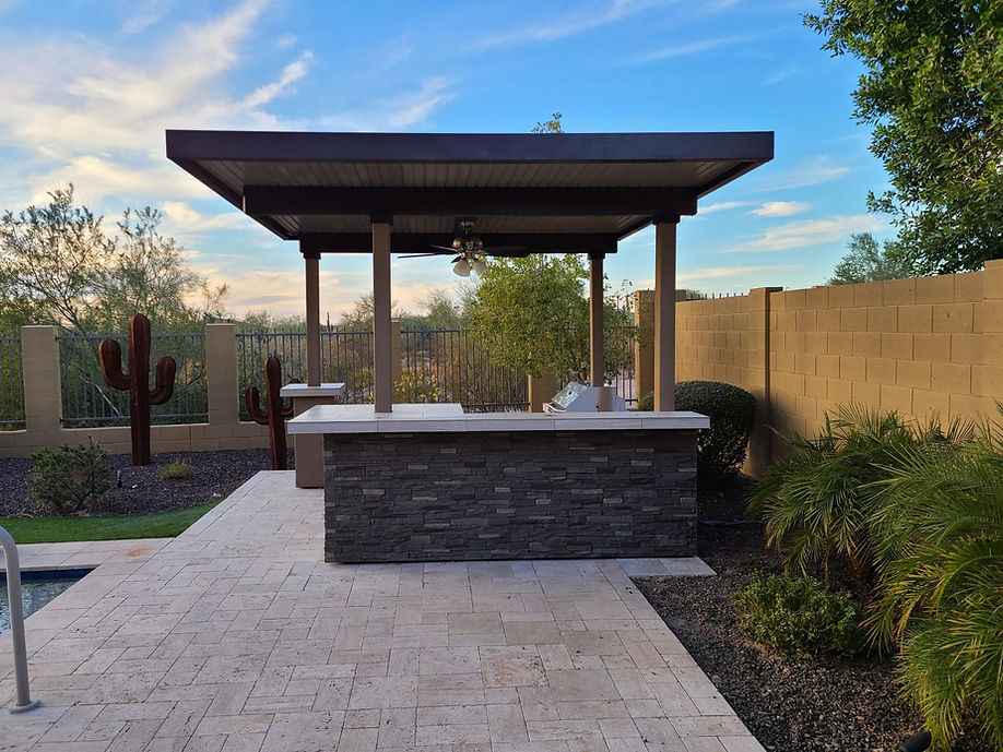KoKoMo Outdoor Kitchen BBQ Island with 12' x 12' Pergola – Built-In 4-Burner Grill, Refrigerator, and Lighting - Home Outpost Supply