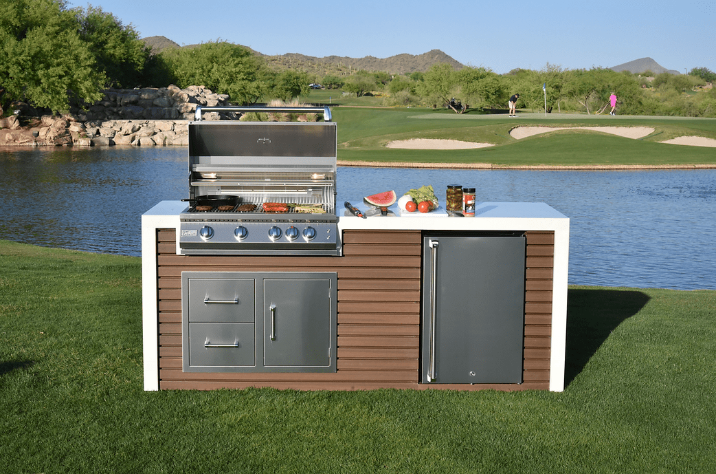 KoKoMo Outdoor Kitchen Island with Waterfall Edge – 32” Built-In Grill - Home Outpost Supply