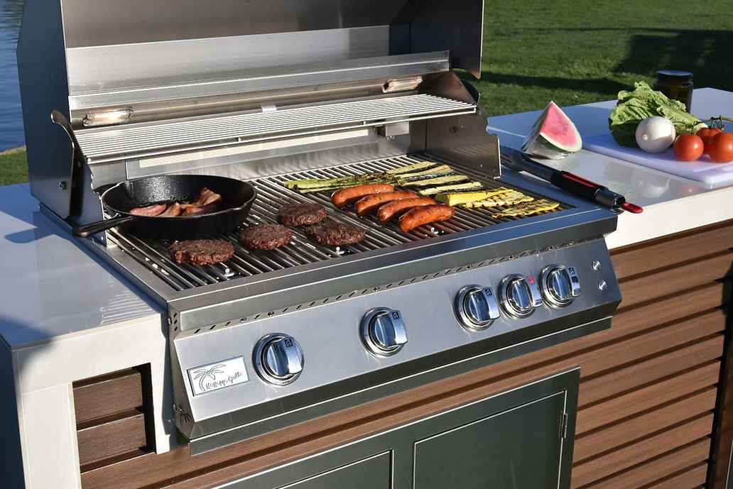 KoKoMo Outdoor Kitchen Island with Waterfall Edge – 32” Built-In Grill - Home Outpost Supply