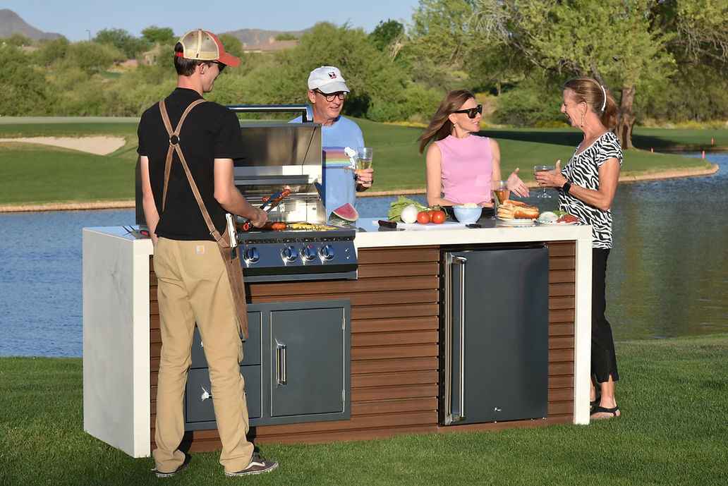KoKoMo Outdoor Kitchen Island with Waterfall Edge – 32” Built-In Grill - Home Outpost Supply