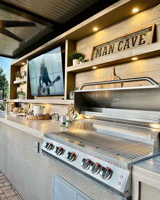 KoKoMo Outdoor Kitchen Pavilion – 20'x20' Luxury BBQ Island with 70" TV, Bar, Grill, Kegerator & More - Home Outpost Supply