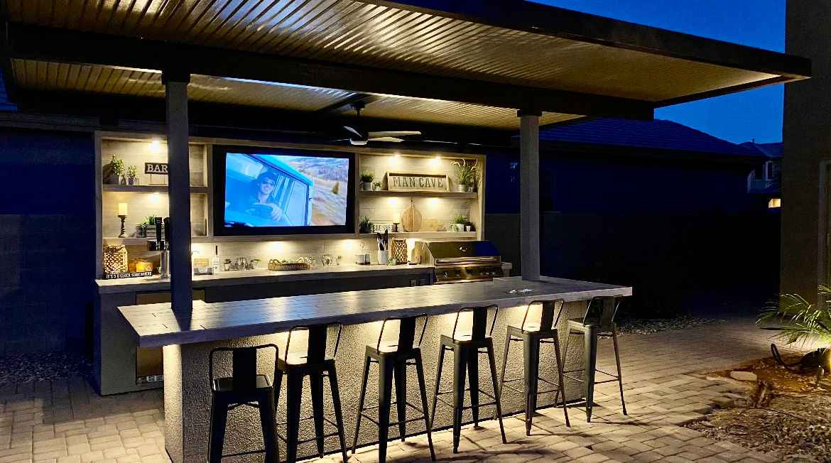 KoKoMo Outdoor Kitchen Pavilion – 20'x20' Luxury BBQ Island with 70" TV, Bar, Grill, Kegerator & More - Home Outpost Supply