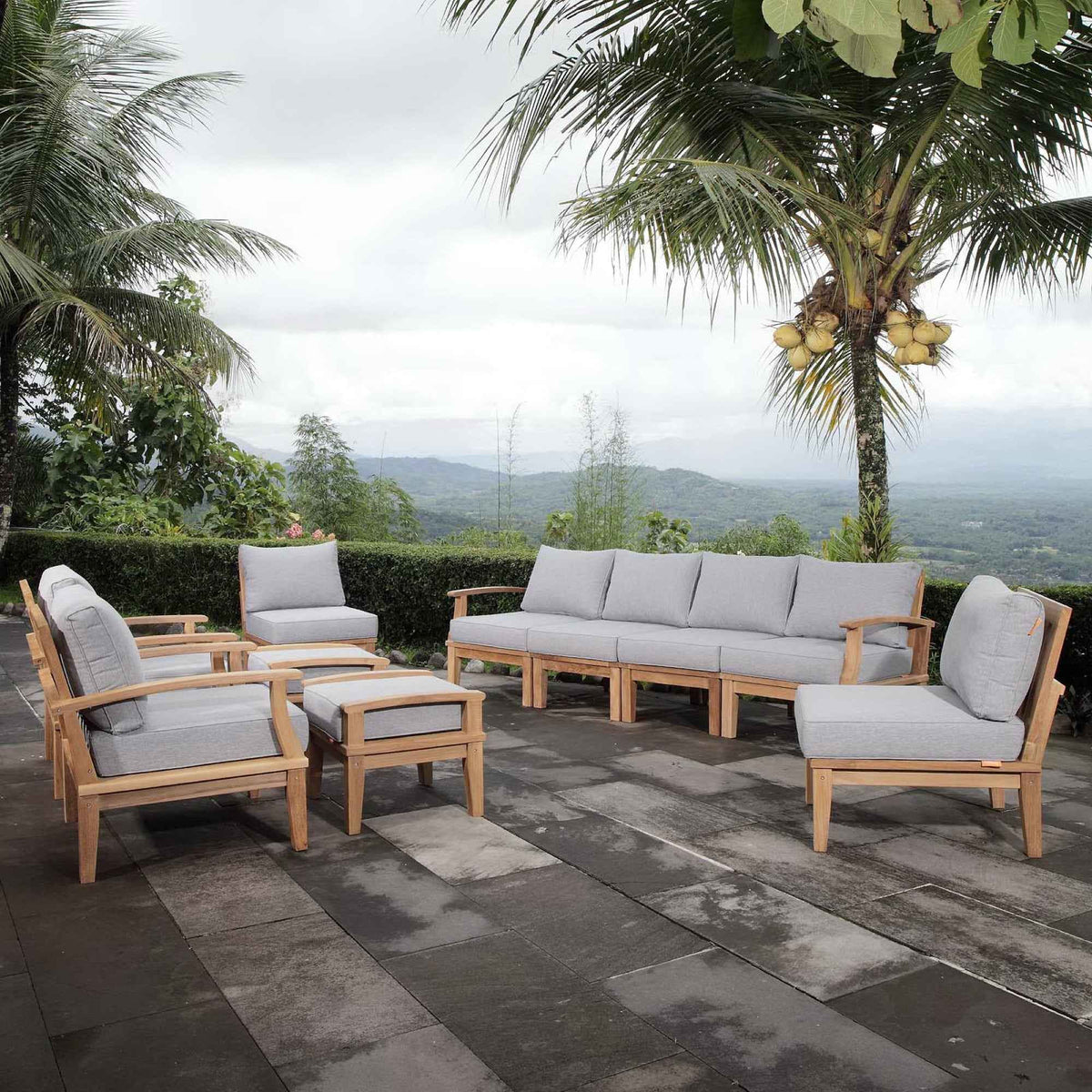 Marina 10-Piece Teak Outdoor Patio Set - Grey Finish by Patio Elegance - Home Outpost Supply