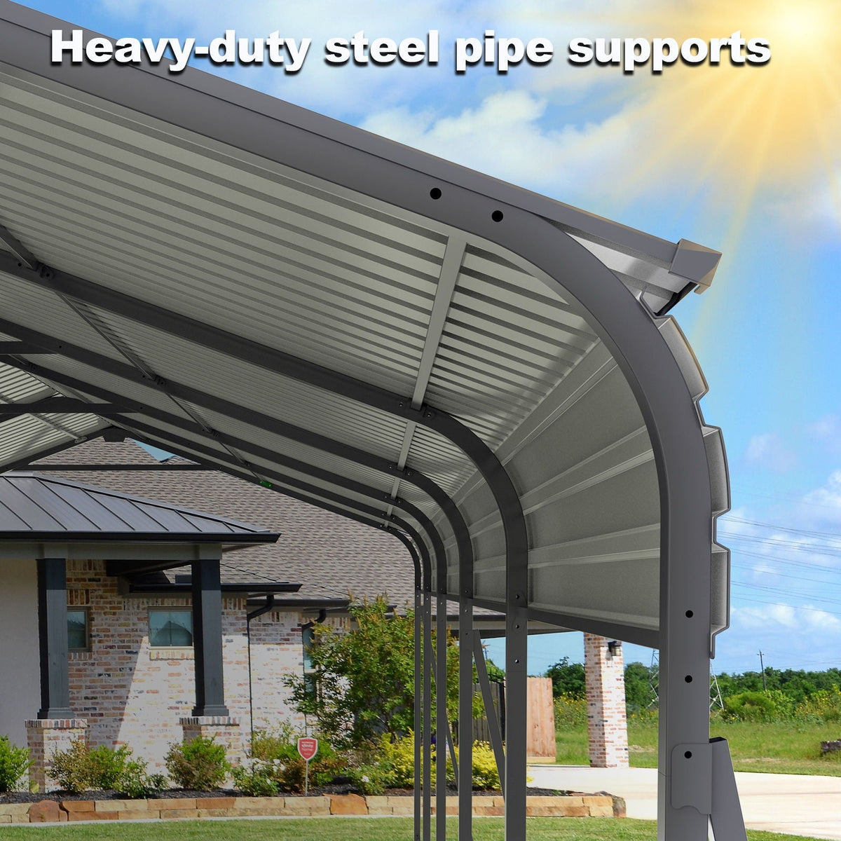 Metal Carport 13 X 26.5 Ft Heavy Duty With Galvanized Steel Roof Metal Garage Canopy With Galvanized Steel Roof & Frame Car Tent Outdoor Storage Shed For Car Boats And Truck - Gray - Home Outpost Supply