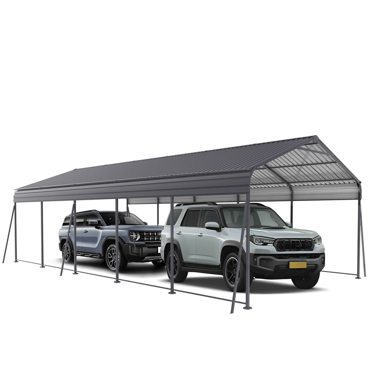 Metal Carport 13 X 26.5 Ft Heavy Duty With Galvanized Steel Roof Metal Garage Canopy With Galvanized Steel Roof & Frame Car Tent Outdoor Storage Shed For Car Boats And Truck - Gray - Home Outpost Supply