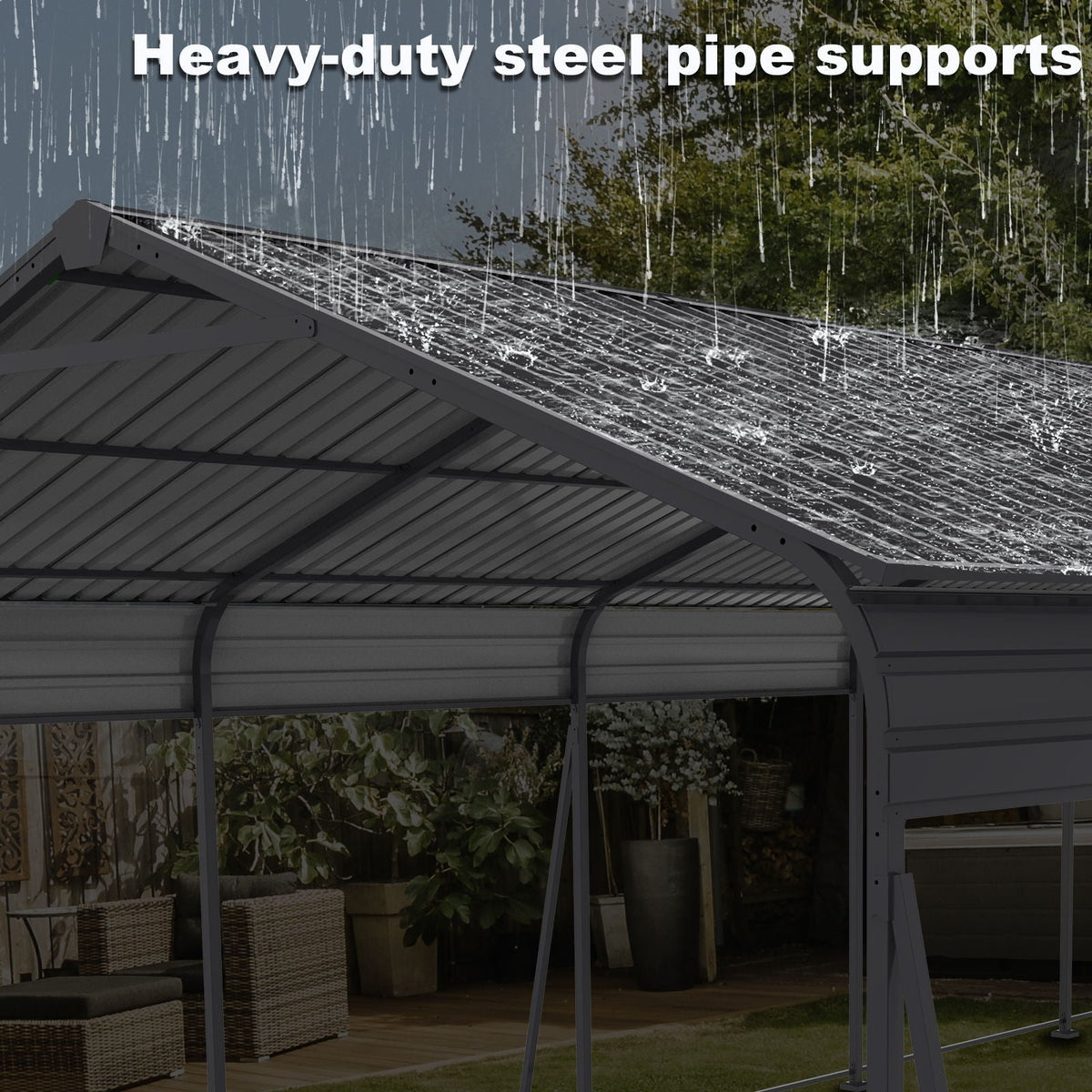Metal Carport 13 X 26.5 Ft Heavy Duty With Galvanized Steel Roof Metal Garage Canopy With Galvanized Steel Roof & Frame Car Tent Outdoor Storage Shed For Car Boats And Truck - Gray - Home Outpost Supply
