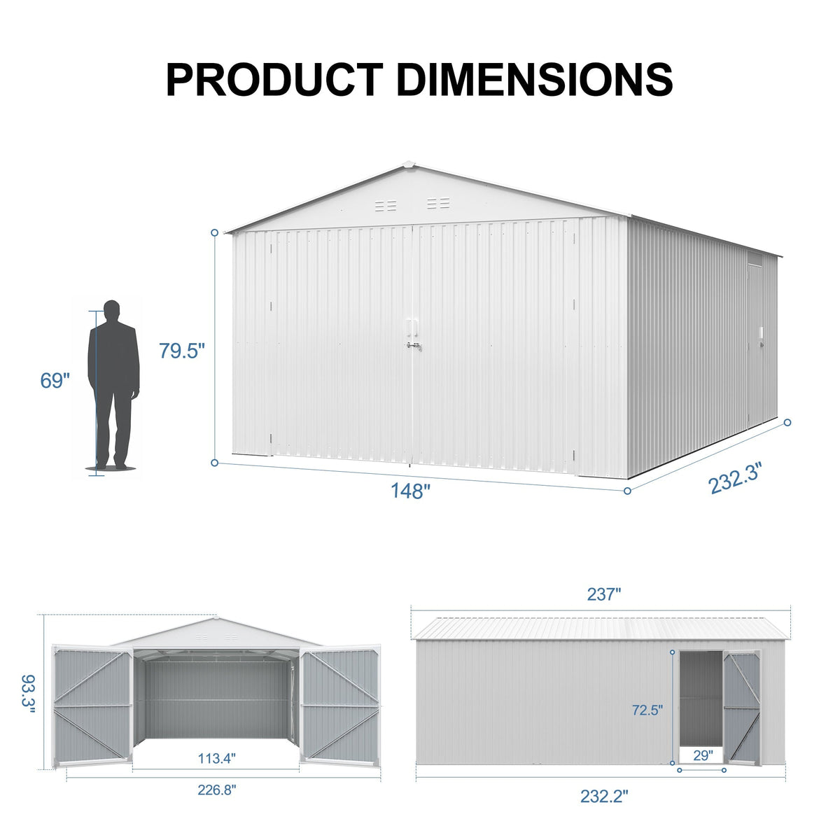 Outdoor Storage Shed 20x13 FT - Metal Garden Shed - Home Outpost Supply