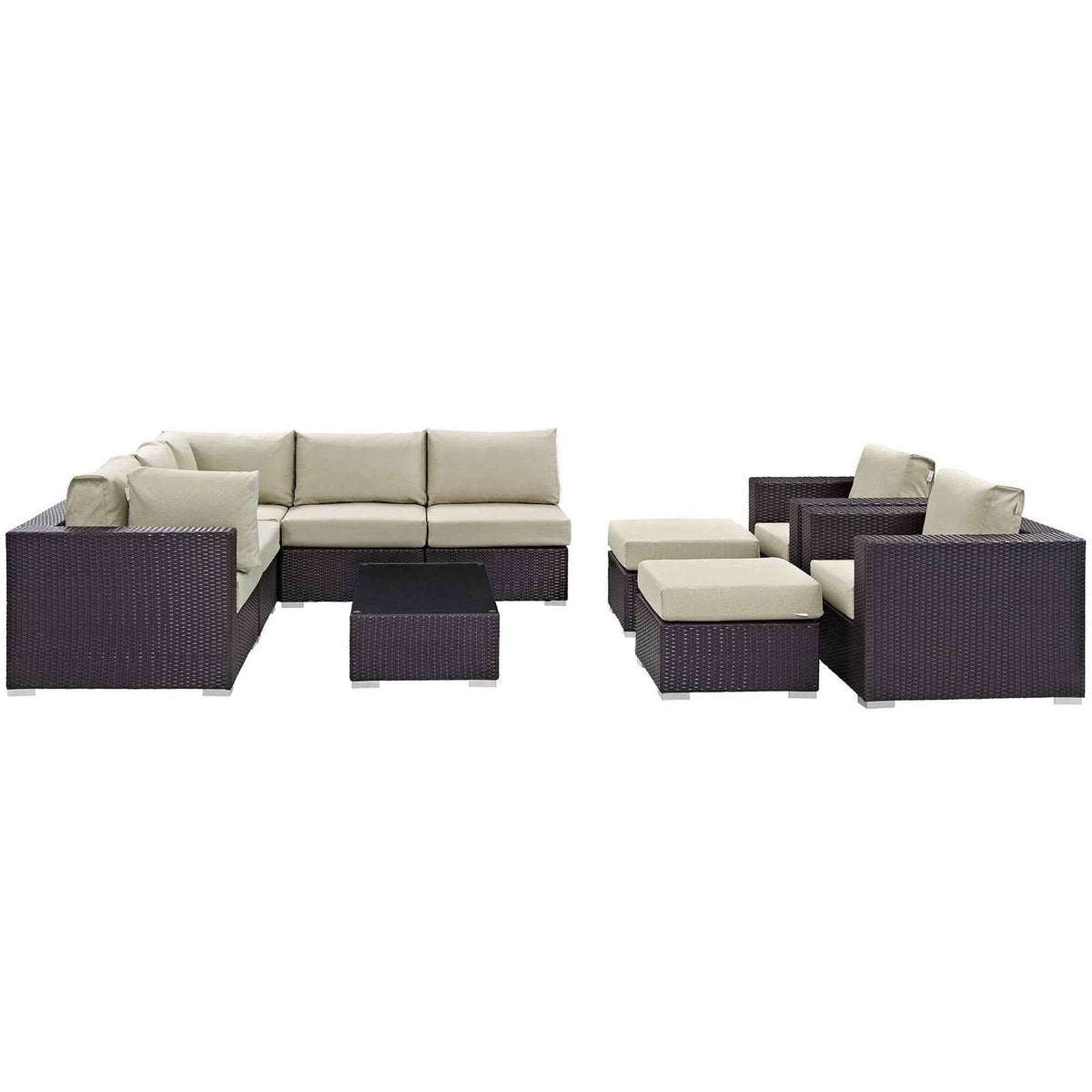 Patio Elegance Outdoor Sectional Set - 10-Piece Convene Lounge Set by Modway - Home Outpost Supply