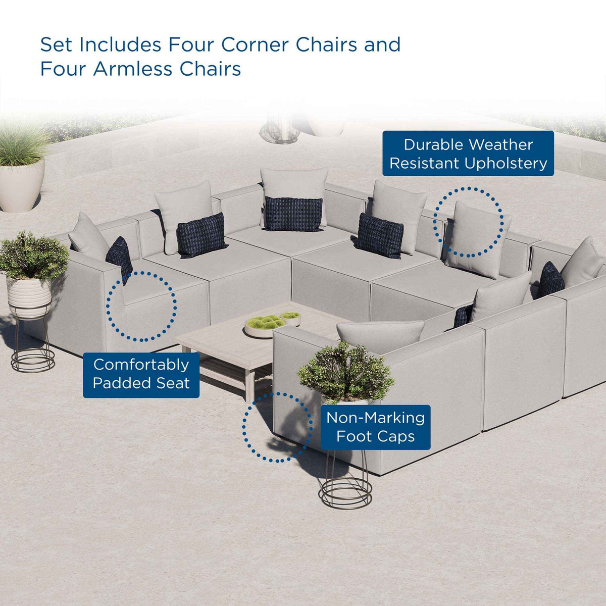 Patio Elegance Sectional Sofa - Saybrook 8-Piece Outdoor Upholstered Sofa by Modway - Home Outpost Supply