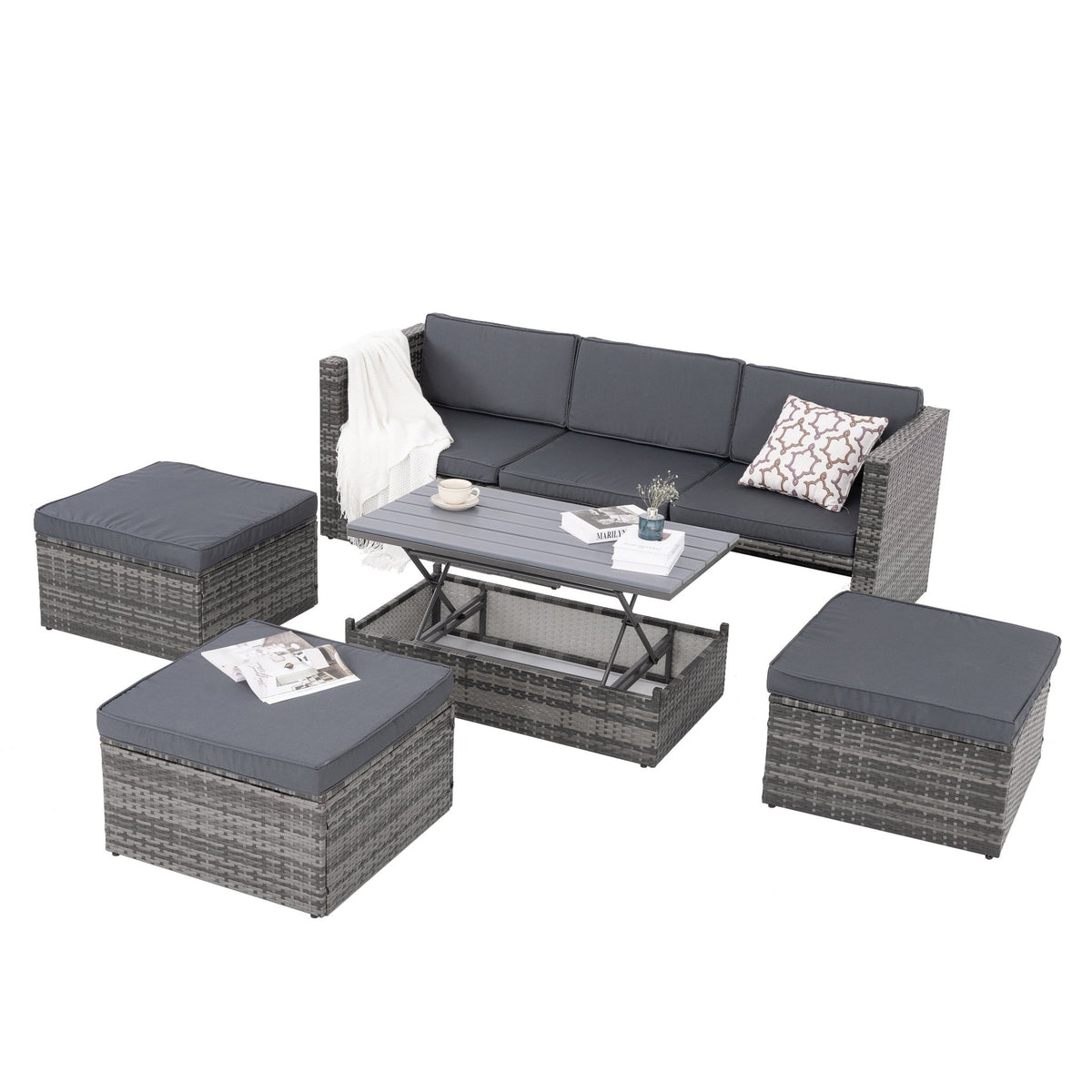 Phttps://shopifyfile.oss-accelerate.aliyuncs.com/attached/image/202403/0933B88623F8456F2D133908FF9A8C79.jpgatio Furniture, Outdoor Furniture, Seasonal PE Wicker Furniture,5 Set Wicker Furniture With Plywood Coffee Table - Home Outpost Supply