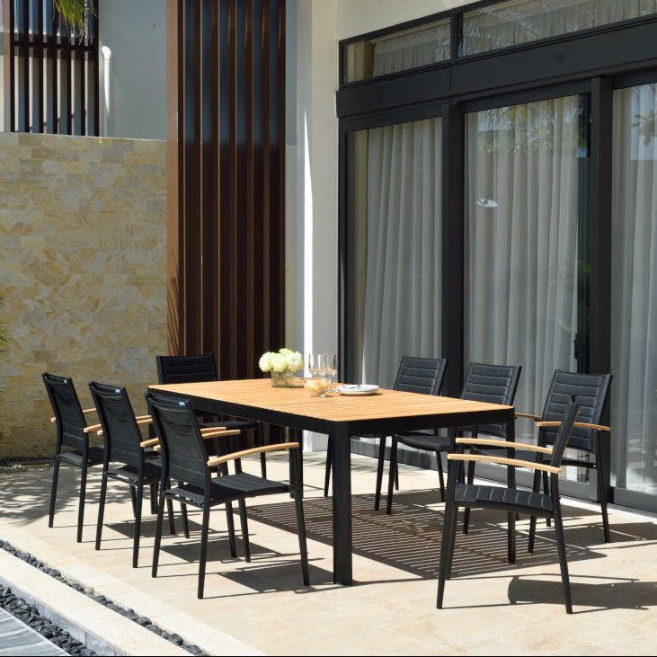 Portals Dark Lite FSC Teak Wood and Aluminum Rectangular Dining Set - Home Outpost Supply