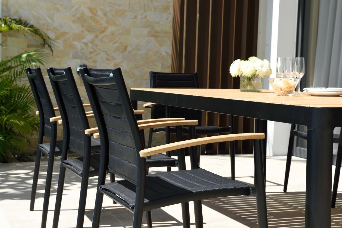 Portals Dark Lite FSC Teak Wood and Aluminum Rectangular Dining Set - Home Outpost Supply