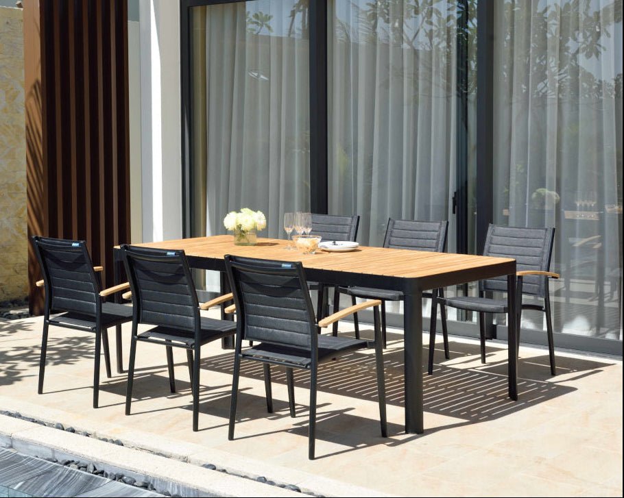 Portals Dark Lite FSC Teak Wood and Aluminum Rectangular Dining Set - Home Outpost Supply