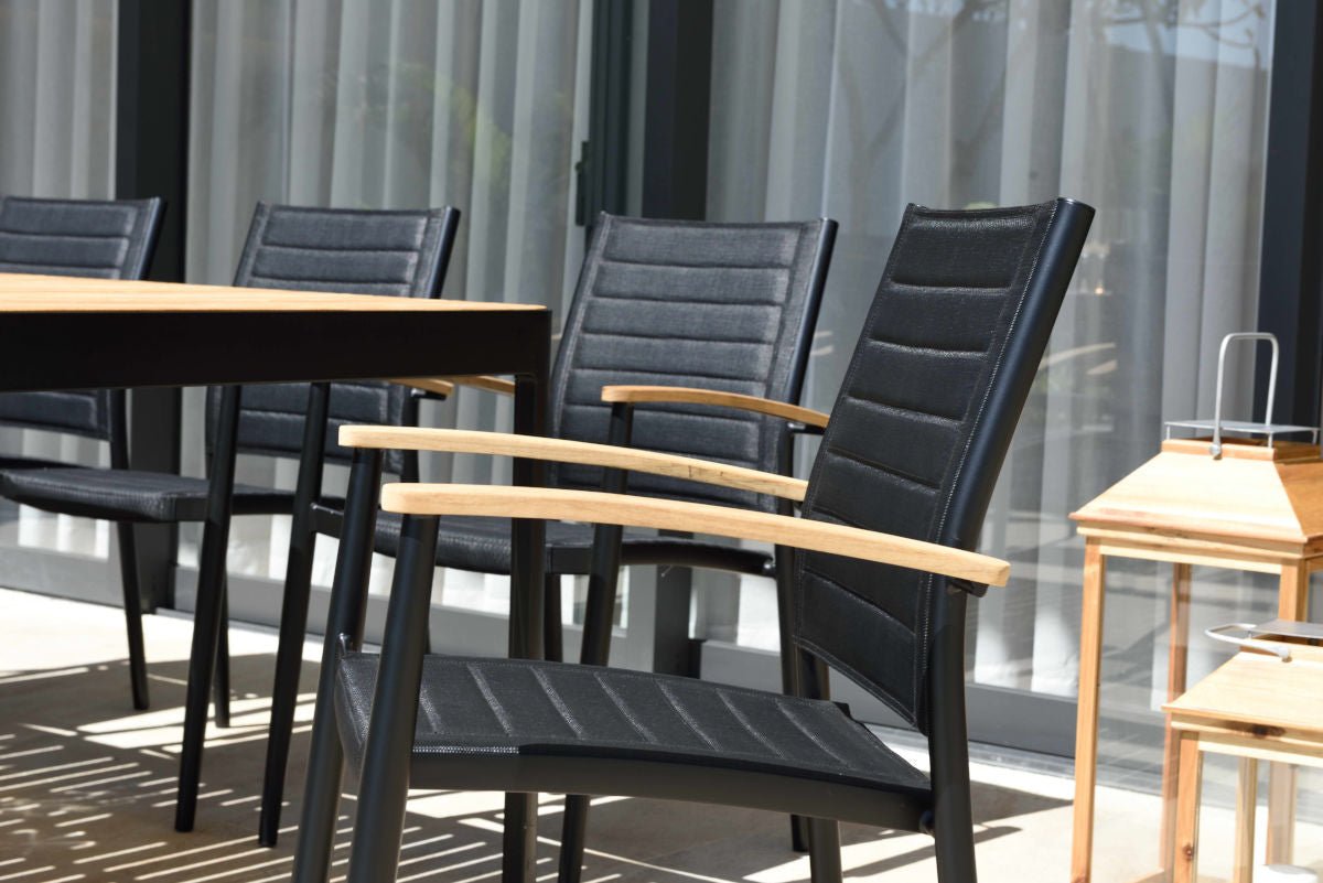 Portals Dark Lite FSC Teak Wood and Aluminum Rectangular Dining Set - Home Outpost Supply