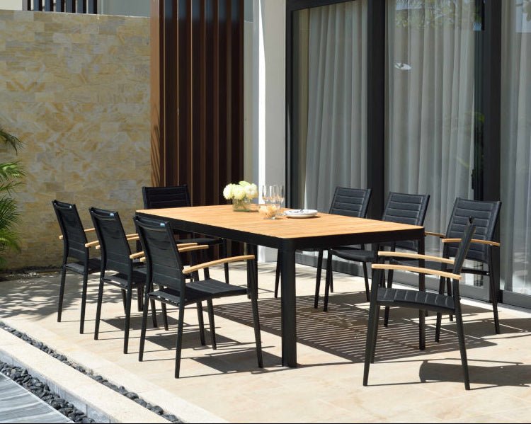 Portals Dark Lite FSC Teak Wood and Aluminum Rectangular Dining Set - Home Outpost Supply