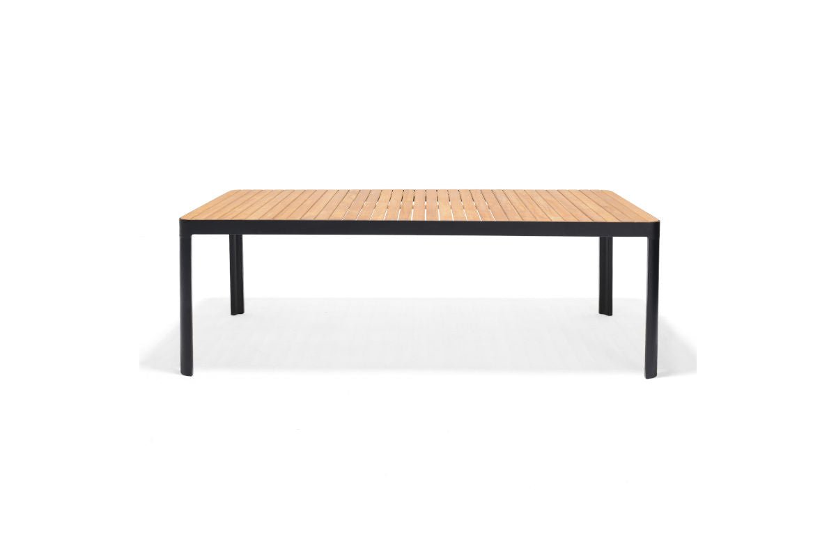 Portals Dark Rectangular Teak Table and 8 Nassau Black Dining Set - Home Outpost Supply