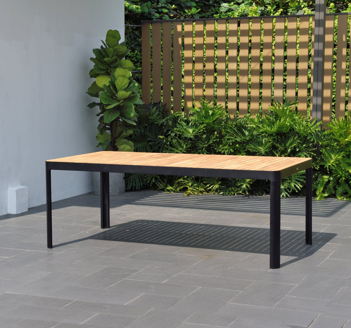 Portals Dark Rectangular Teak Table and 8 Nassau Black Dining Set - Home Outpost Supply