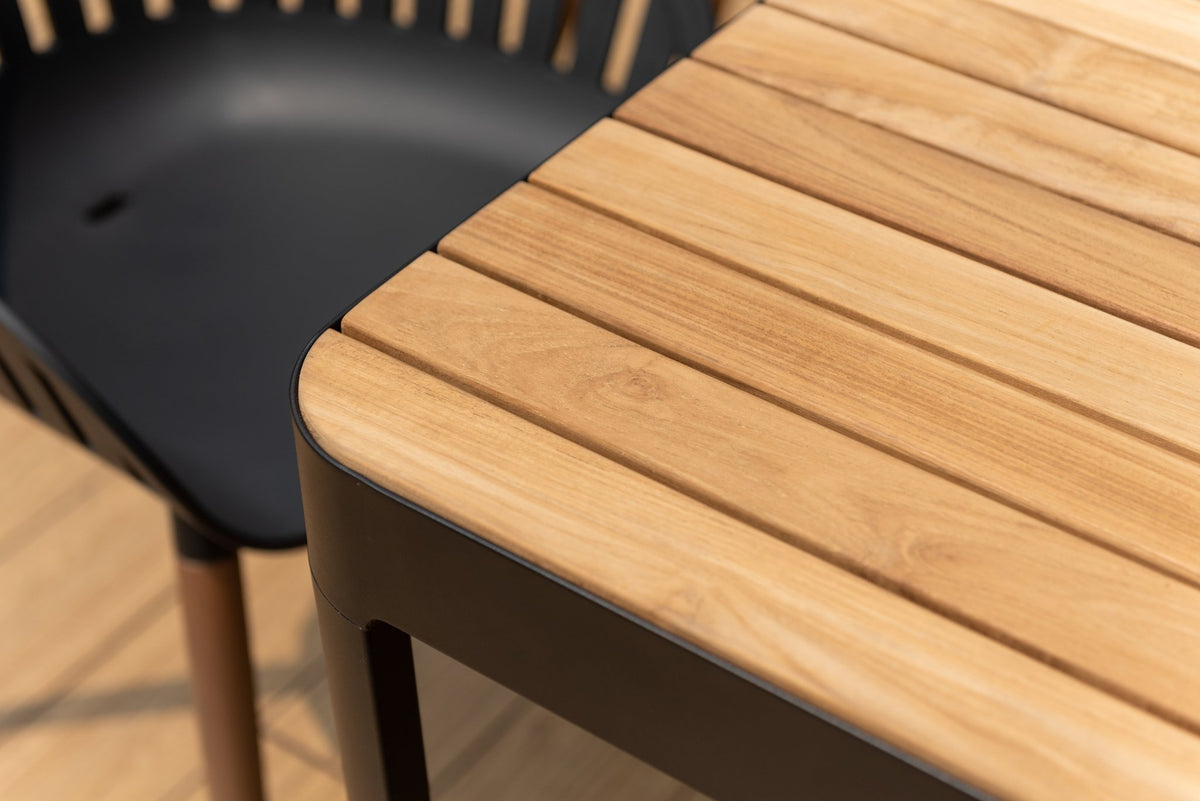 Portals Dark Rectangular Teak Table and 8 Nassau Black Dining Set - Home Outpost Supply