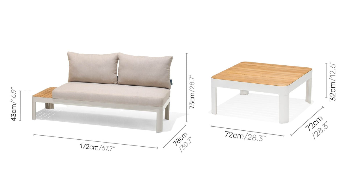 Portals Teak and Aluminum Modular Sofa 3pc Set - Home Outpost Supply