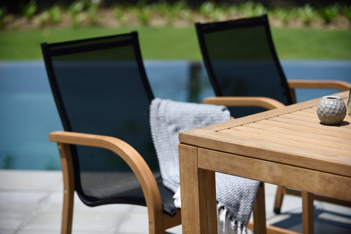 Rinjani Rectangular Big Table and 8 Manhattan Black Armchair - Home Outpost Supply
