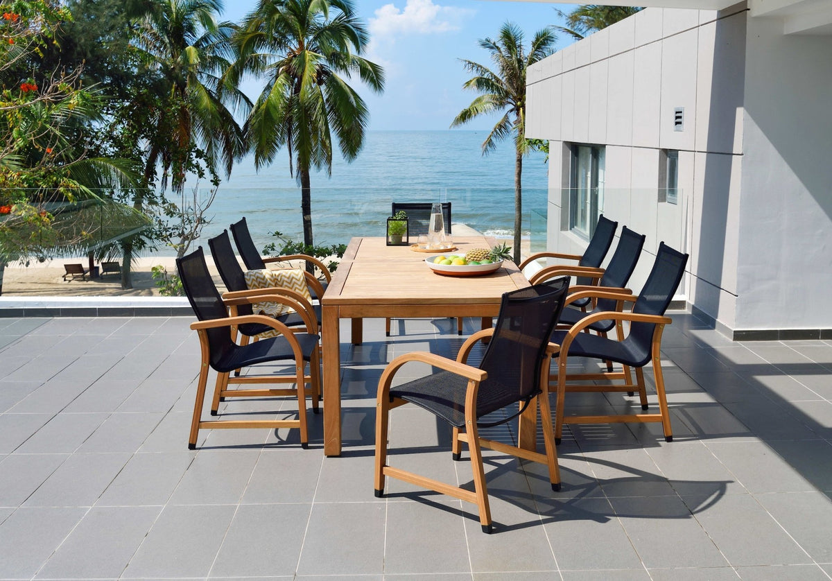 Rinjani Rectangular Big Table and 8 Manhattan Black Armchair - Home Outpost Supply