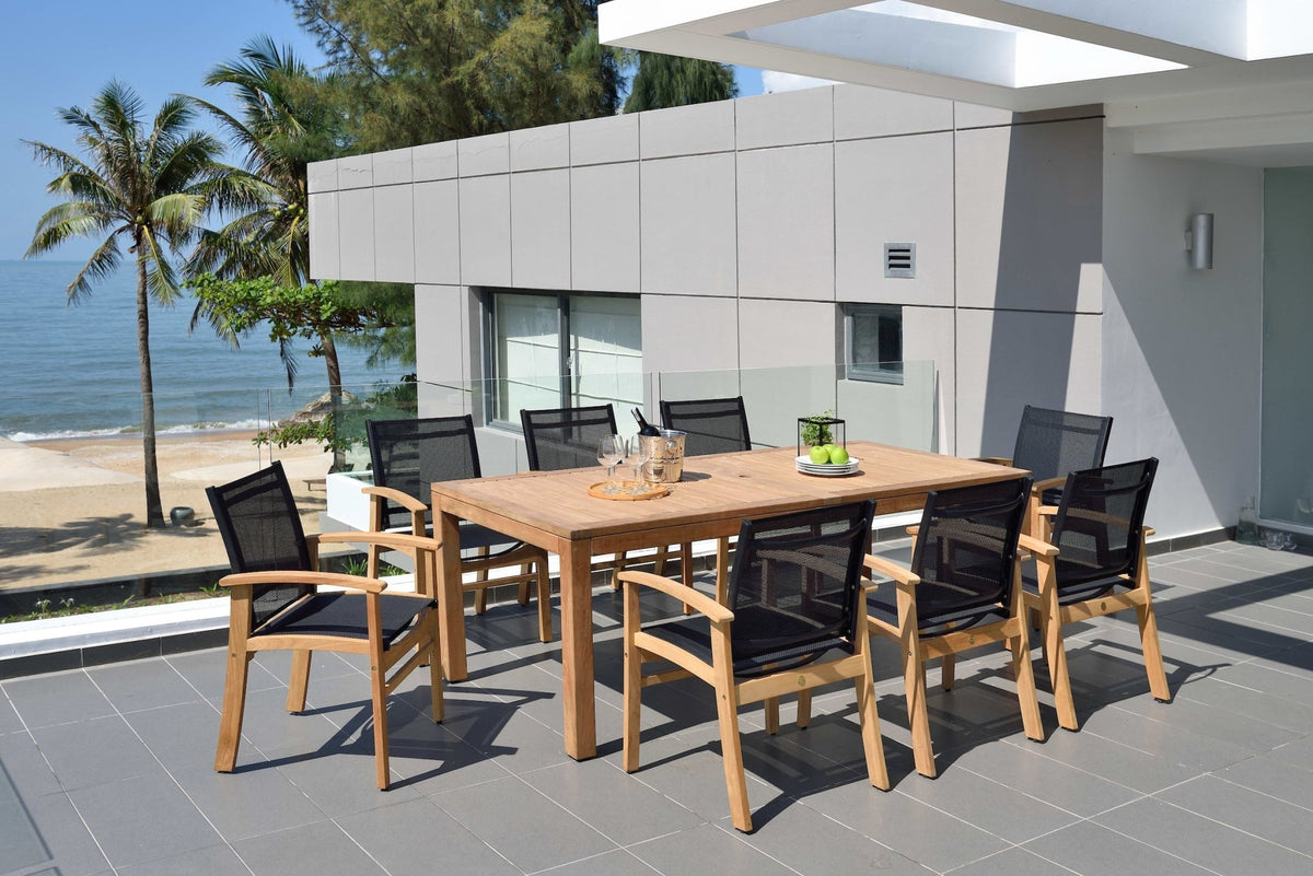 Rinjani Rectangular Teak Table and Fortuna Armchair Dining Set - Home Outpost Supply
