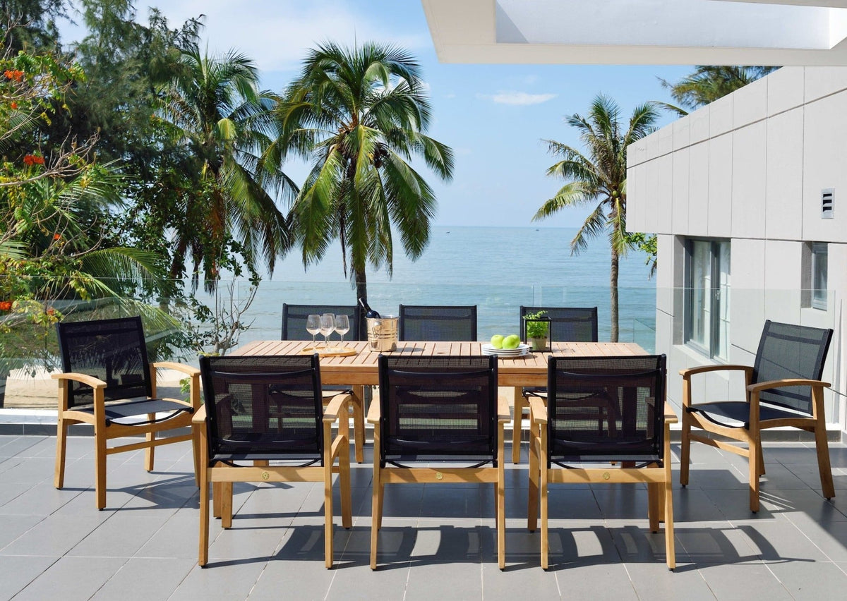 Rinjani Rectangular Teak Table and Fortuna Armchair Dining Set - Home Outpost Supply