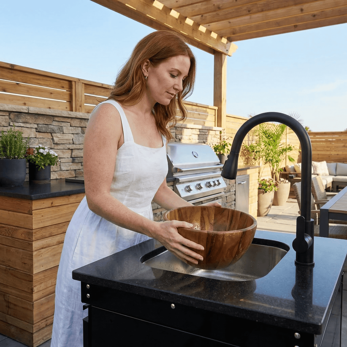 Single Door Sink Cabinet with Tap Stainless Steel Outdoor Kitchen - Home Outpost Supply