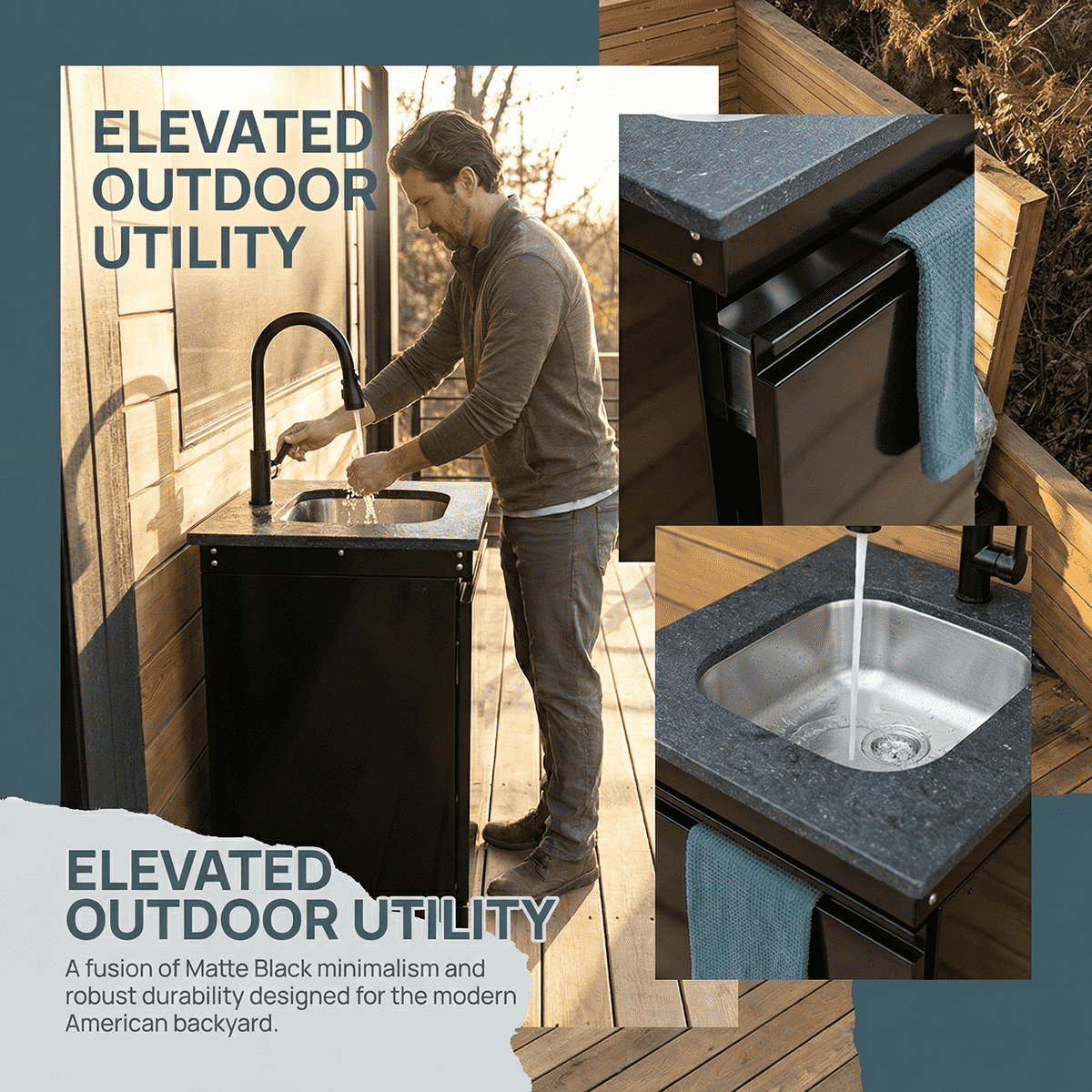Single Door Sink Cabinet with Tap Stainless Steel Outdoor Kitchen - Home Outpost Supply